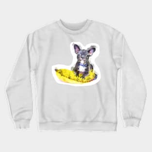 Cute Black And White Bulldog Puppy On A Yellow Cusion Digital Portrait Crewneck Sweatshirt